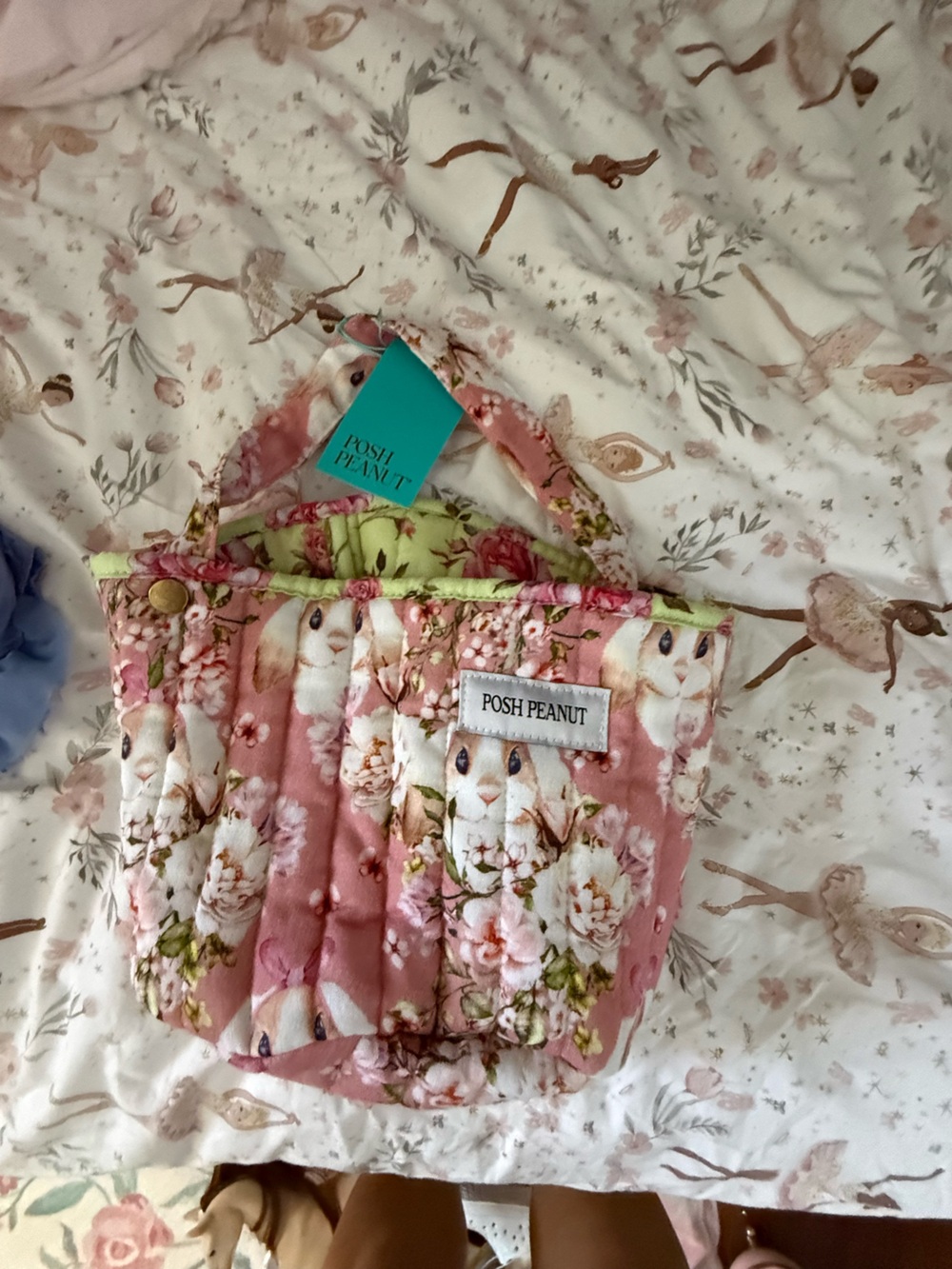 Posh Peanut Floral Quilted Easter Basket - Pink & Green